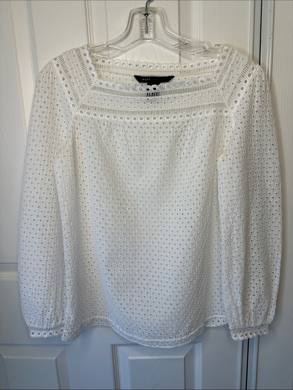 Marc Jacobs White Eyelet Square-Neck Long-Sleeve Blouse